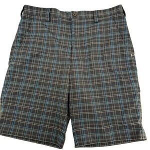 Under Armour Mens Plaid Golf Shorts Black Blue Checkered Size 36 12" 1236345
